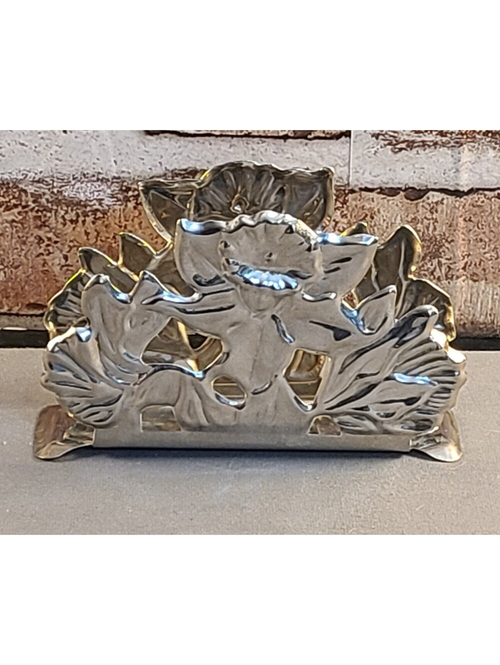Vtg Genuine Silverplate Floral Letter Mail Holder Desk Organizer Napkin Rack EUC